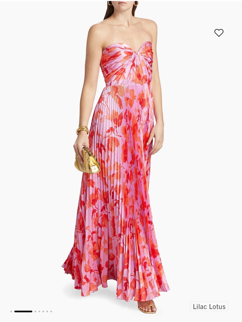 As it May Strapless Pleated Floral Maxi Dress - pink & Orange